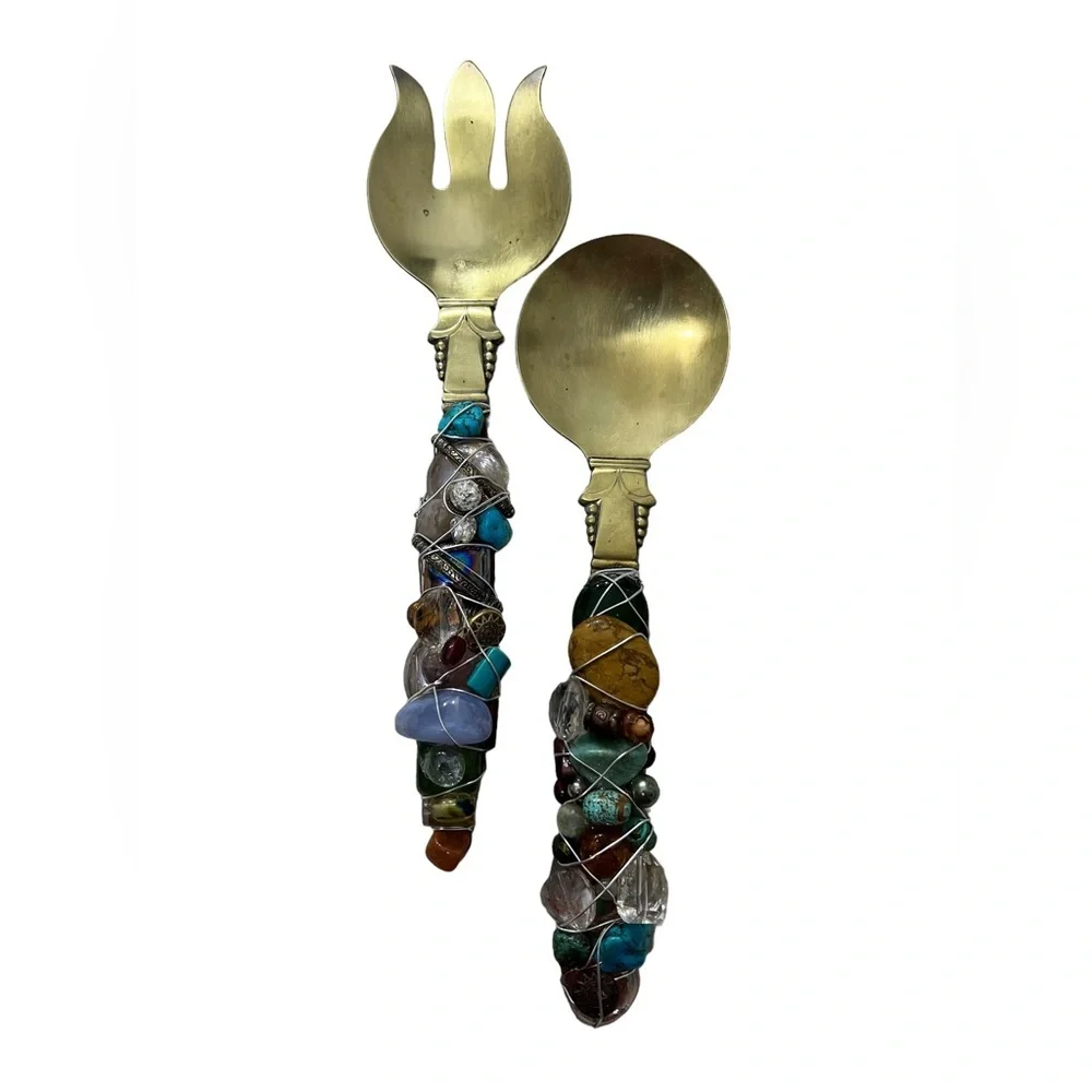1970s Salad Servers - Coppercraft Guild Silver & Gold - Gothic Style W☑️